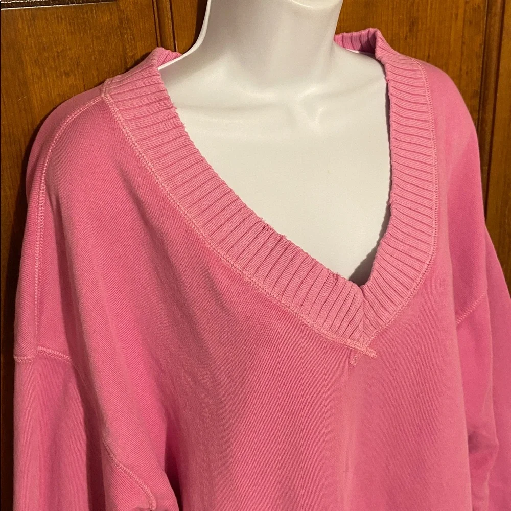 Aerie Oversized Slouchy V Neck Pullover Tunic Drop Shoulder Distress Hem Medium - Picture 4 of 11